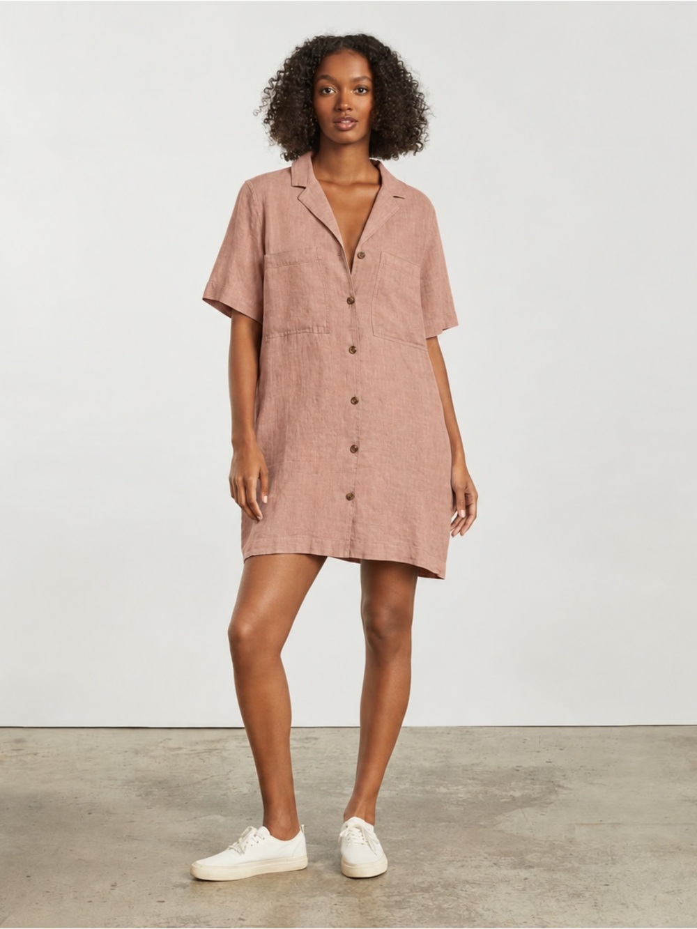 Everlane Linen Workwear Dress Dusty Rose Brown Size Small